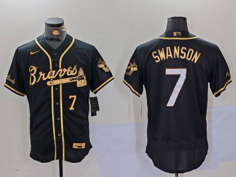 Men Atlanta Braves #7 Swanson Black Elite 2024 Nike MLB Jersey style 9021->atlanta braves->MLB Jersey